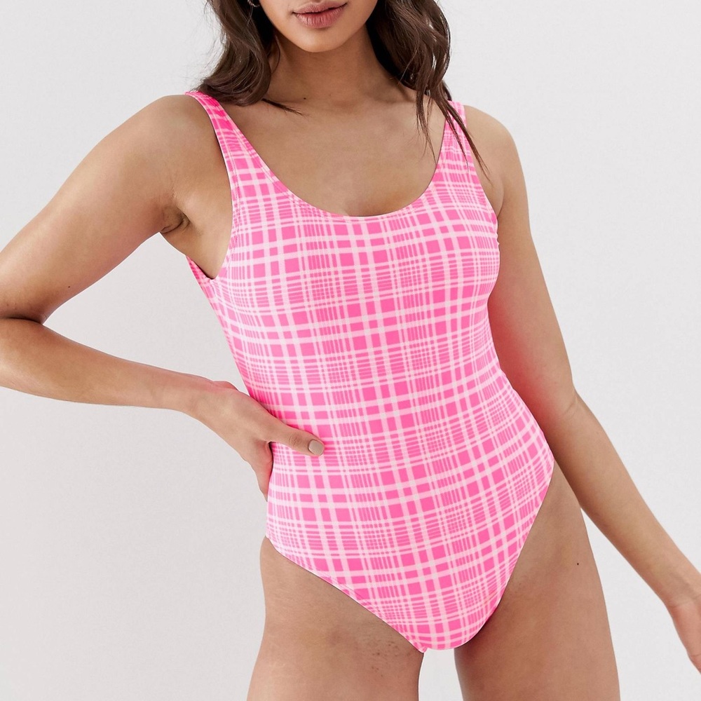 Pink Checkered One Piece Swimsuit